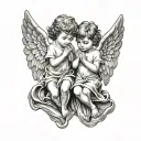 2 child angels flying tattoo design idea