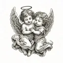 2 child angels flying tattoo design idea