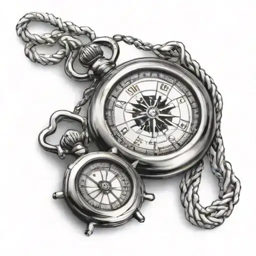 stopwatch compass anchor rope chain key tattoo design idea