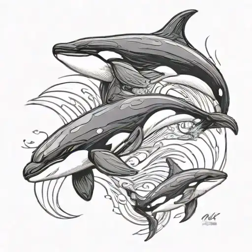 orca whale with son tattoo design idea