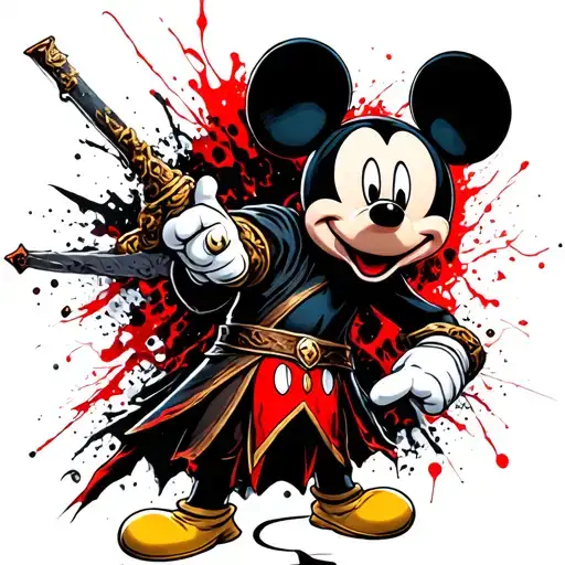 Mickey Mouse dressed as Gul'Dan world of warcraft wrath tattoo design idea