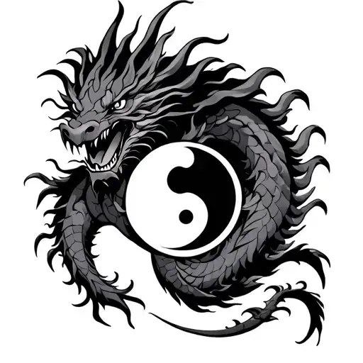 Tribal Dragon with Ying Yang Symbol tattoo design idea