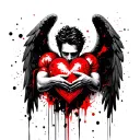 fallen male angel holding a heart tattoo design idea