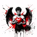 fallen male angel holding a heart tattoo design idea
