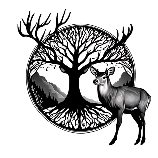 mule deer, tree of life tattoo design idea