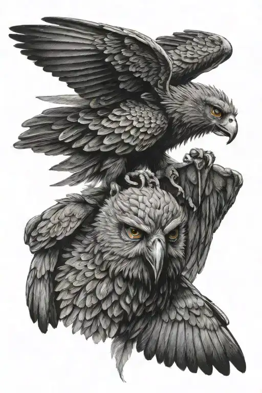 A realistic black tattoo on a forearm of a belgian malnois head looking vicious with 3 pairs of wings wrapping it. Benea tattoo design idea