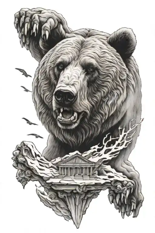 grizzly bear head over a Greek god tattoo design idea