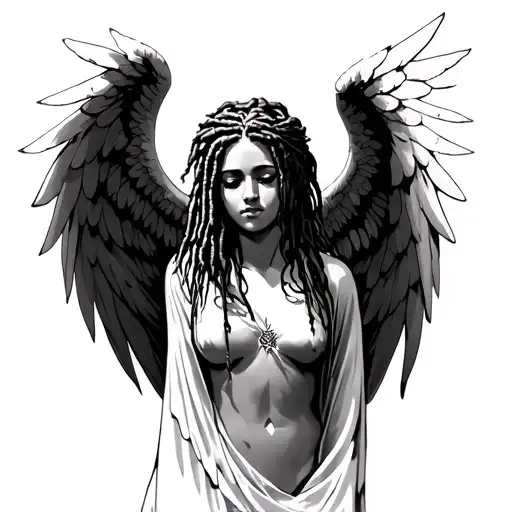 angel with dreads tattoo design idea