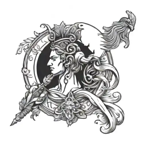 Symbols of Apollo greek god tattoo design idea