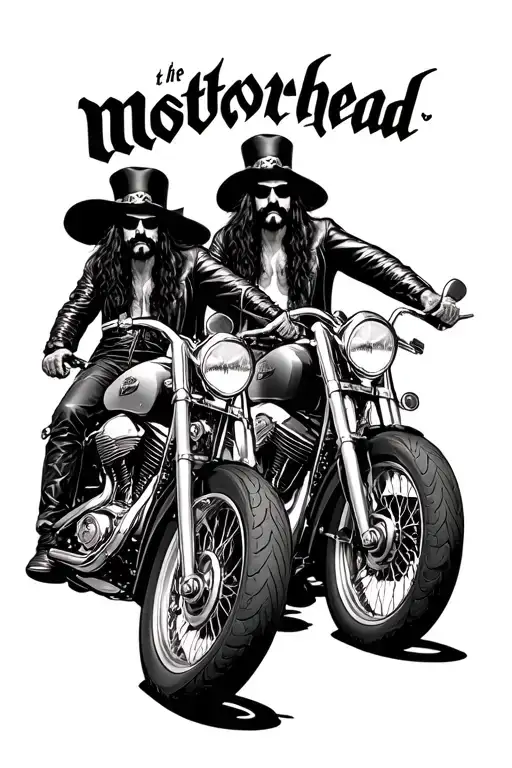 two Harley Davidson motorcyclists and Lemmy Kilmister from Motorhead above tattoo design idea