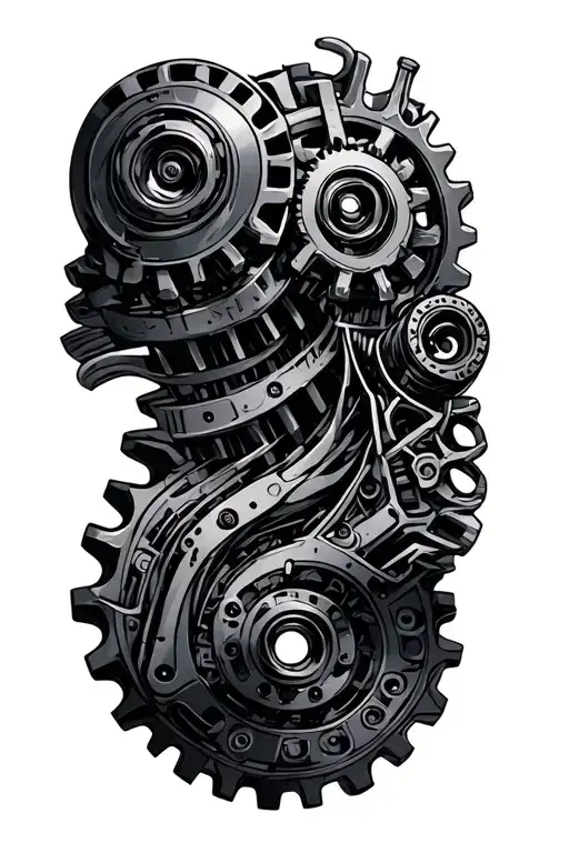 bio mechanical gear integrated tattoo design idea