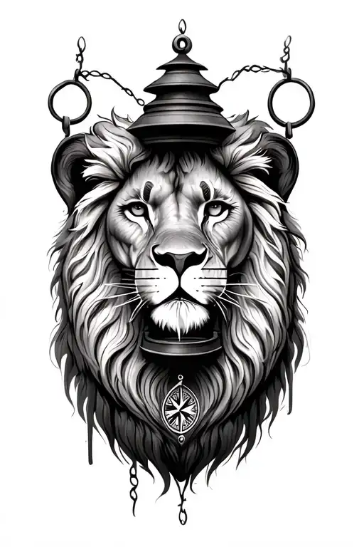 Lion Compass lantern tattoo design idea