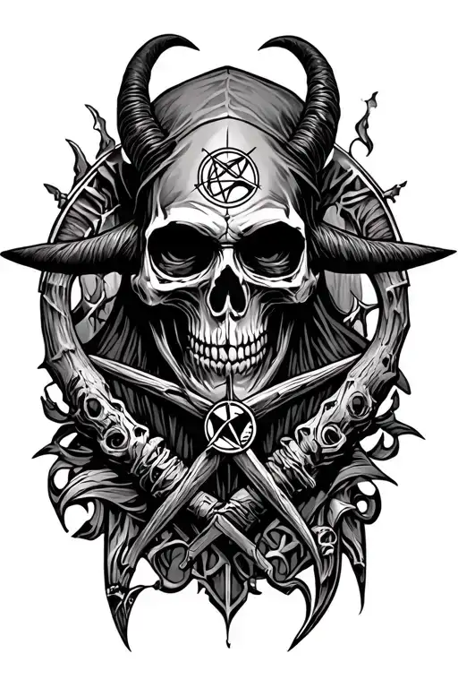 skulls, grim reaper, pentagram, baphomet, satanic, 666 tattoo design idea