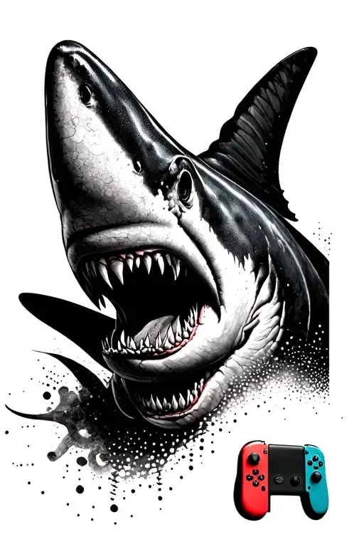 nintendo switch and shark tattoo design idea