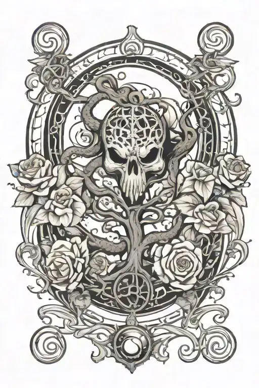 tree snake  black eagle waterfalls eyeball wheelchair sun, moon ,whale,dragonemersing,grimreaper skull roses  tattoo design idea