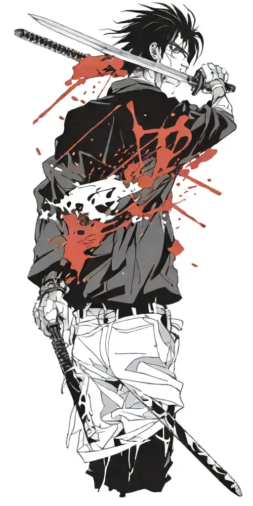 male anime character holding swords fighting off inner demons  tattoo design idea