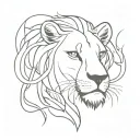 half a lion's face with fire and snake tattoo design idea