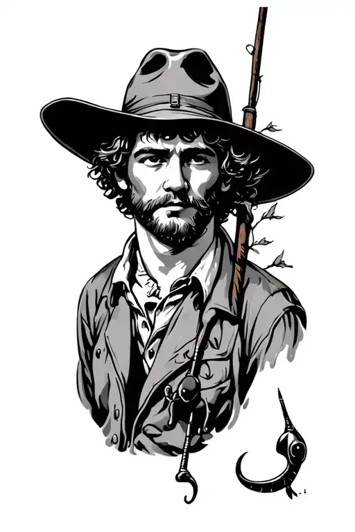 Huckleberry Finn fishing scene tattoo design idea