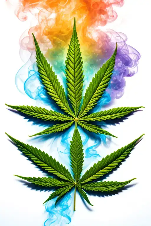 pretty marijuana leaf with a cloud of smoke going around it tattoo design idea