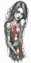 multiple vampire blood women candle burning cemetary tattoo design idea