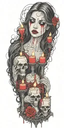 multiple vampire blood women candle burning cemetary tattoo design idea