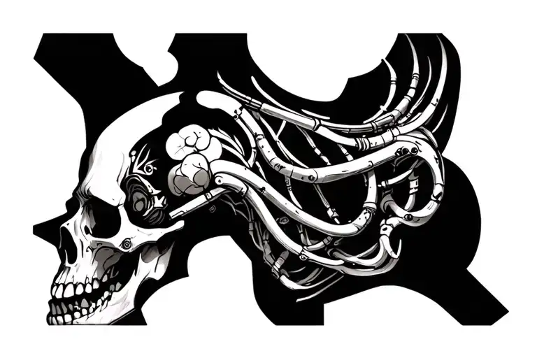 skull, bio mechanical tattoo design idea
