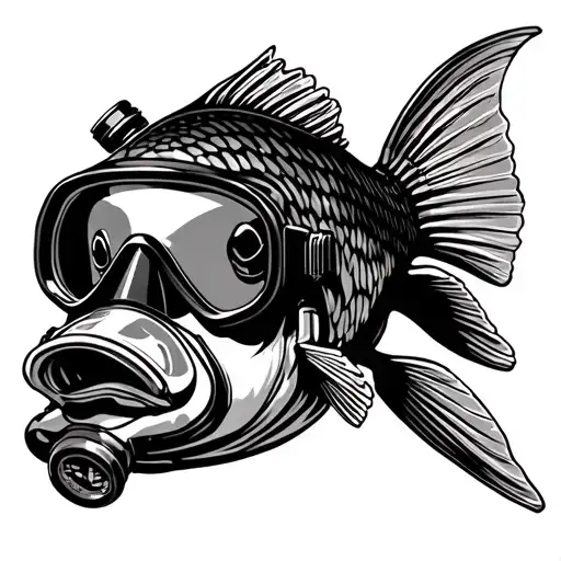 grouper fish with scuba diving mask and regulator on tattoo design idea