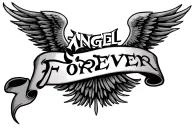 "Angel Forever" curved scroll ribbon tattoo design idea
