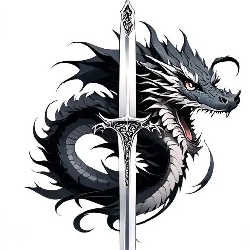 Abstract Dragon with sword tattoo design idea