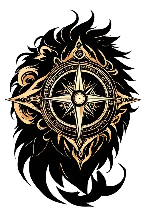 lion compass intertwined tattoo design idea