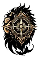 lion compass intertwined tattoo design idea