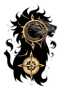 lion compass intertwined tattoo design idea