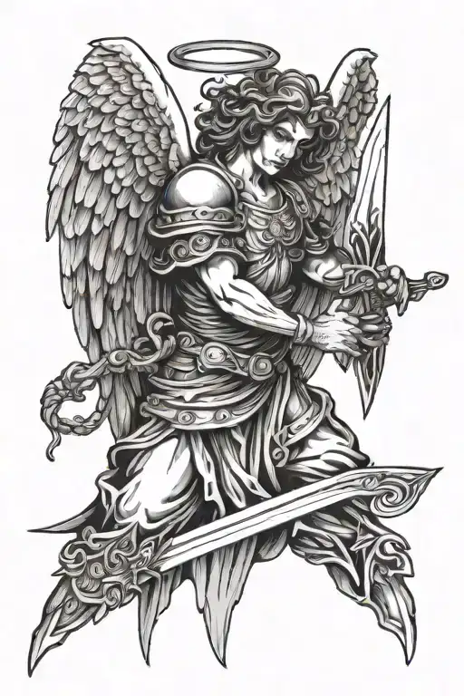 angel holding a sword tattoo design idea