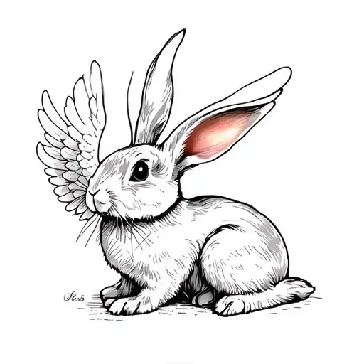 "In loving Memory Hobbs" angel bunny rabbit tattoo design idea