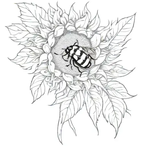 sunflower thistle robin ladybird crawling tattoo design idea