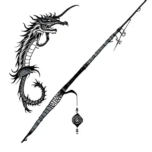 Laos, fishing pole and dragon tattoo design idea