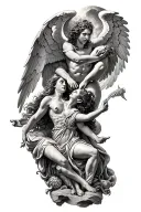 heaven vs hell theme with angels and demons fighting tattoo design idea