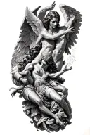 heaven vs hell theme with angels and demons fighting tattoo design idea