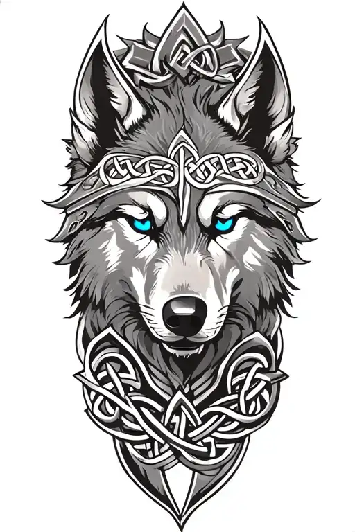 wolf with blue eyes on armor tattoo design featuring Celtic trinity knot  tattoo design idea