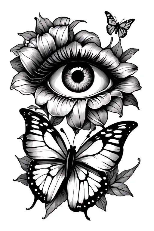 A traditional. Evil eye, belladonna Lillys and a butterfly tattoo design idea