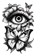A traditional. Evil eye, belladonna Lillys and a butterfly tattoo design idea