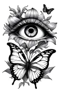 A traditional. Evil eye, belladonna Lillys and a butterfly tattoo design idea