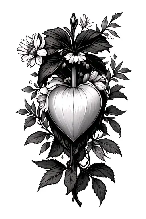 bleeding heart vines with wild flowers arm wrap tattoo design idea