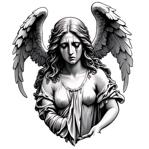 grave stone angel crying woman tattoo design idea