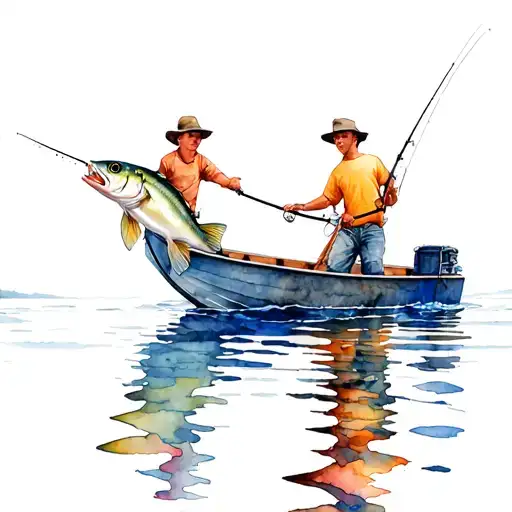 half under water fresh water bass fishing , father and son on boat tattoo design idea
