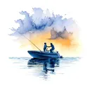 half under water fresh water bass fishing , father and son on boat tattoo design idea
