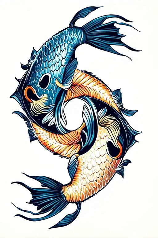 ying yang symbol made with barracuda fishes swimming tattoo design idea