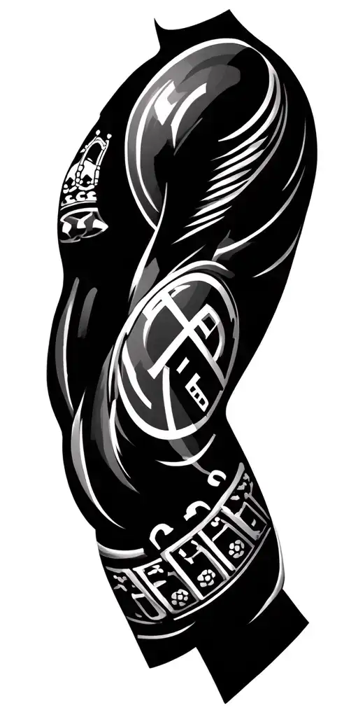 I want a full sleeve arm tatto. I would like elements of Real Madrid football team (achievements, players whatever). Als tattoo design idea
