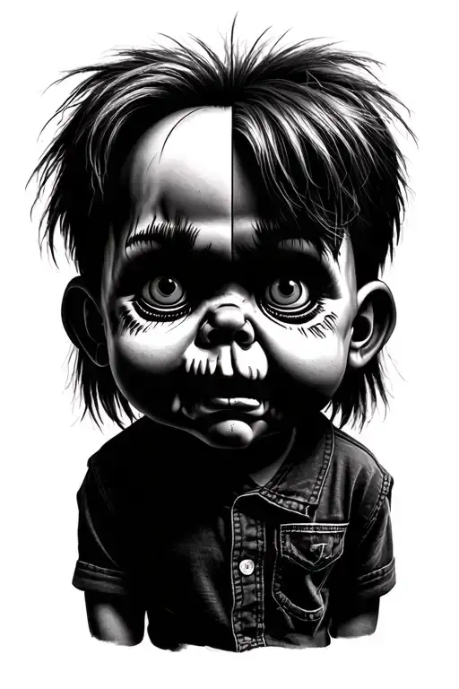 Chucky doll face and half rugrats chuckie face tattoo design idea