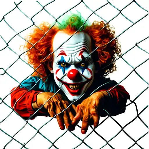 a scary clown behind a chain link fence tattoo design idea